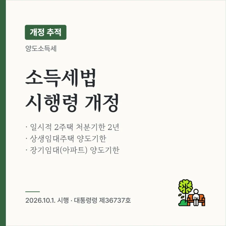 [양도소득세 시행령 개정] 2026.10.1. 시행 소득세법 시행령 개정 정리 — 일시적 2주택 처분기한·상생임대·장기임대 양도기한